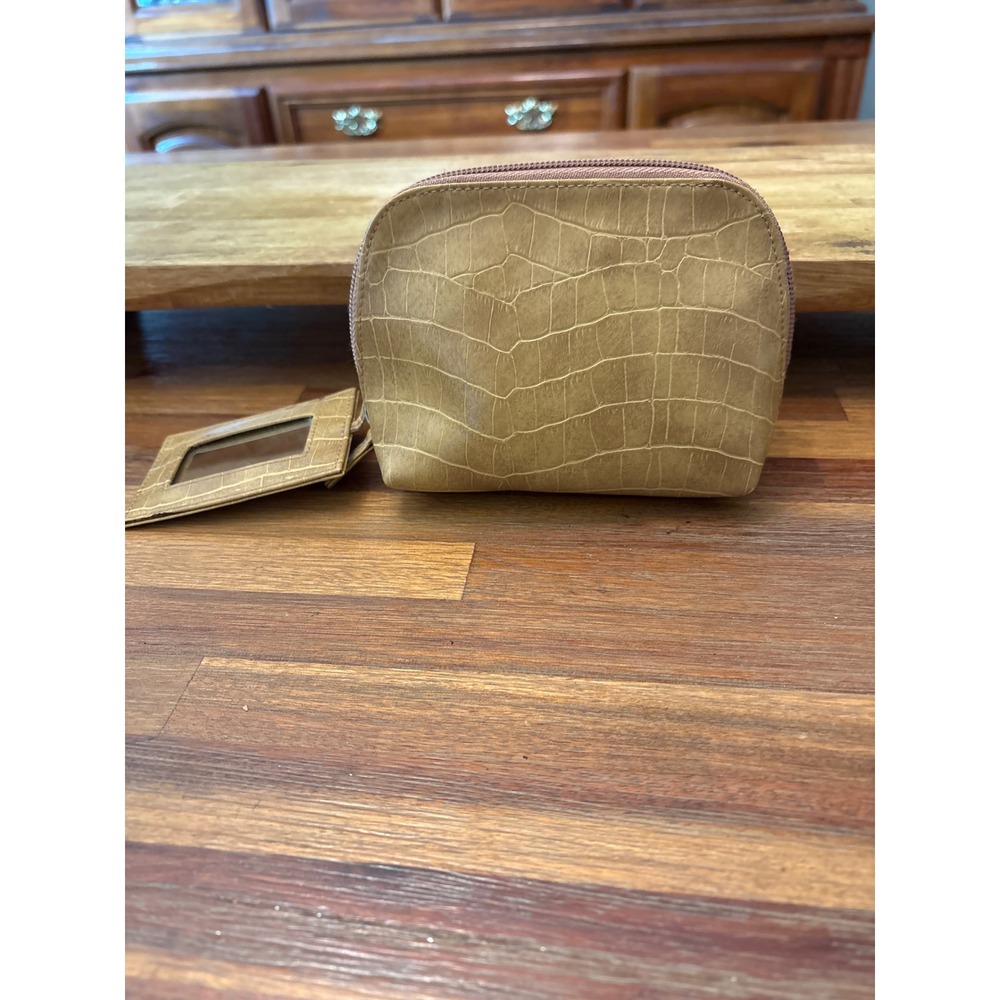 Rusty Lopez Cosmetic Bag Women Small Tan Good Croc Embossed Mirror